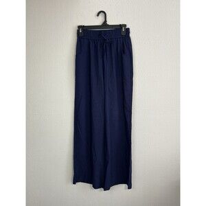 KICZOY Pants Womens Small Navy Blue Wide Leg Elastic Waist Pleated